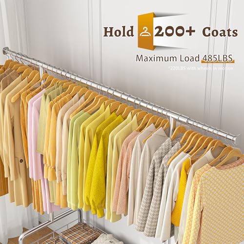Raybee heavy duty clothes rack with wheels, 485LBS, Bottom Storage Basket - color: Chrome, style: Single Rod