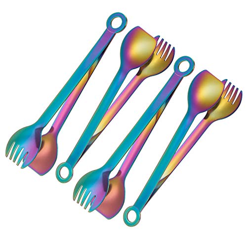 MSY BIGSUNNY Multicolor Small Serving Tongs - 6 Inches Premium Stainless Steel Appetizer Tongs, Set of 4 - color: Rainbow, size: 6 inch