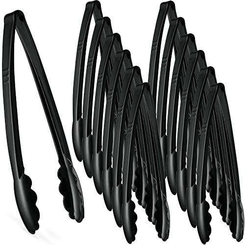 [Black Tongs 12'' Inches] Plasticpro 12'' Serving Tongs Heavy Duty Reusable Kitchen and BBQ Black Serving Tongs for party's, Caterings, Events, Buffet, Weddings, And every Day use Pack of 12 - color: Black, size: 12 x 12''
