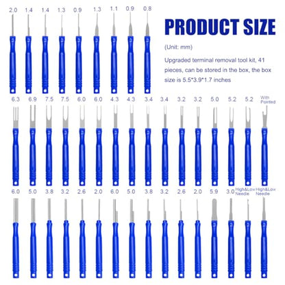 41PCS Terminal Removal Tool Kit, Electrical Wire Connector Pin Extractor Tool Set with Protective Box, Car Terminal Release Depinning Tools Kit for Automotive Household Devices (Blue) - color: Blue