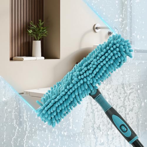 Buysenton Professional 2-in-1 Window Squeegee Cleaner Tool with 62" Extension Pole, Rotatable Bendable Head & Scrubber, Car Glass Cleaning Kit for Windows, Shower, Gas Station - 1 Blade 2 Scrubber