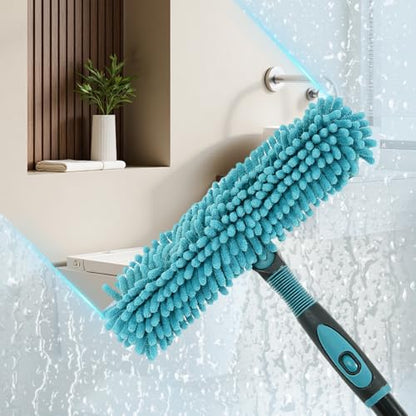 Buysenton Professional 2-in-1 Window Squeegee Cleaner Tool with 62" Extension Pole, Rotatable Bendable Head & Scrubber, Car Glass Cleaning Kit for Windows, Shower, Gas Station - 1 Blade 2 Scrubber