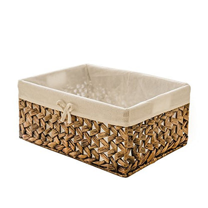 Rectangular Woven Seagrass Storage Bin with Handle,Kingwillow. (water hyacinth, Large) - size: Large