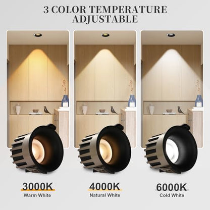 3 Inch LED Recessed Lights, Dimmable, 3CCT, CRI98, Trimless Ceiling Light - color: Black-Gold, size: 3 Inch-6 Pack