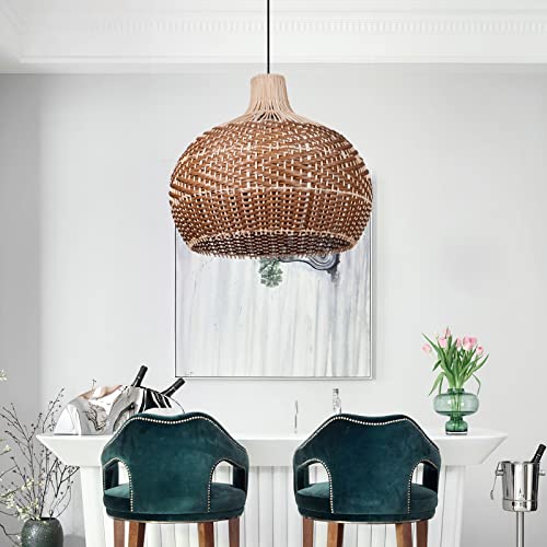 Arturesthome 19.68" Wicker Chandelier Coffee,Boho Basket Rattan Pendant Lighting Fixtures,Large Natural Woven Hanging Ceiling Lights Lamp Shade for Kitchen Island - size: 50cmx45cm