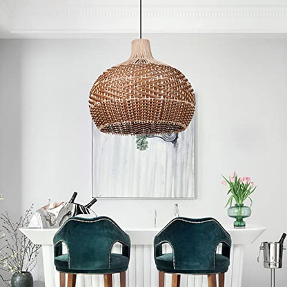 Arturesthome 19.68" Wicker Chandelier Coffee,Boho Basket Rattan Pendant Lighting Fixtures,Large Natural Woven Hanging Ceiling Lights Lamp Shade for Kitchen Island - size: 50cmx45cm
