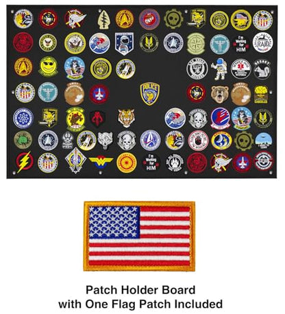 Tactical Patch Display Holder Panel Board for Military Army Morale Hook and Loop Emblems, 43 Inches x 27.5 Inches, with 1 US Flag Patch Included - color: Patch Board, Black - Large
