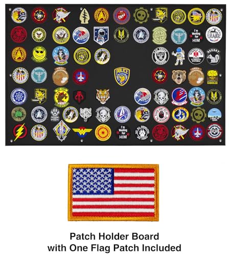 Tactical Patch Display Holder Panel Board for Military Army Morale Hook and Loop Emblems, 43 Inches x 27.5 Inches, with 1 US Flag Patch Included - color: Patch Board, Black - Large