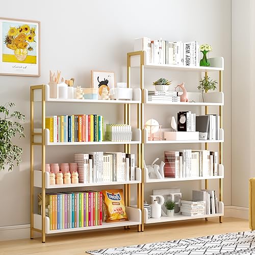 OSCHF Wide Open Shelf Bookcase, 4-Tier, White with Gold Frame - color: Gold + White, size: 4-Tier