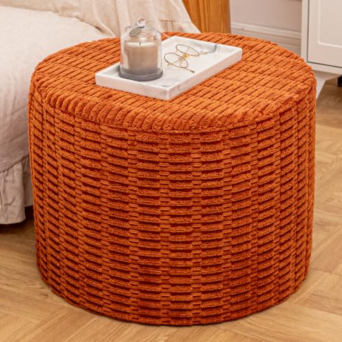 Boneless Ottoman Cloud Couch Ottoman, Rectangular Furry Floor Pouf Foot Rest with Premium Foam Filling, Multi-Use Foot Rest Stool for Living Room & Bedroom (Burnt Orange, 22x22x16 Inches, Round) - color: Burnt Orange, size: 22"D x 22"W x 16"H
