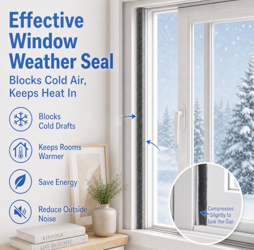 ZOMPAGO Brush Weather Stripping Door Window Seal, 0.9 in x0.4 x 32.8 FT - size: 1 Roll, 0.9 in x 0.4 in x 32.8 FT, Grey