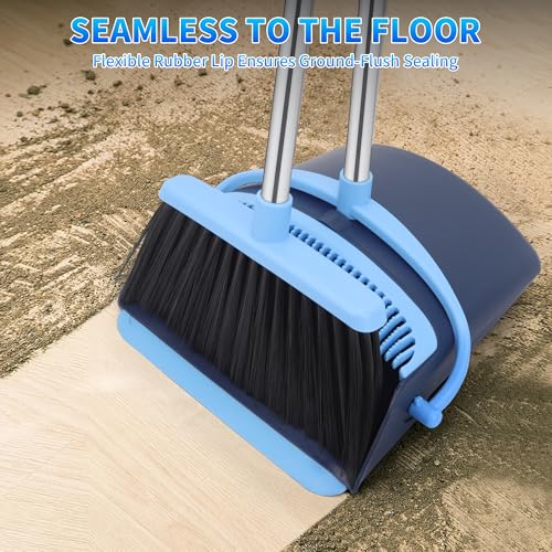 Broom and Dustpan Set 52-in Long Adjustable Handle Broom Dustpan Combo - color: Blue
