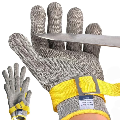 Dowellife Comfortable ANSI A9 Cut Resistant Glove Food Grade, Mesh Metal Kithcen Glove for Chef Oyster Shucking Mandoline Knife Butcher Meat Cutting(Large-3 Pcs) - size: Large (Pack of 3)