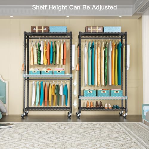 FUTASSI P1 Heavy Duty Garment Rack, Rolling Closet Organizer with Wheels - color: Black, size: P1