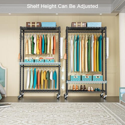 FUTASSI P1 Heavy Duty Garment Rack, Rolling Closet Organizer with Wheels - color: Black, size: P1