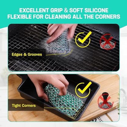 HAUSHOF Cast Iron Scrubber, Chainmail Scrubber Cast Iron Cleaner - color: Seafoam Green