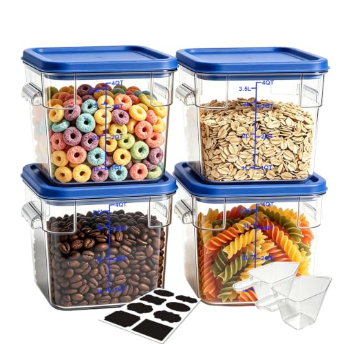 4 Pack 4QT Commercial Clear Food Storage Containers with Lid, NSF - color: Blue, size: 4Qt-4 Pack