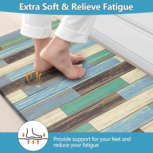 LOKHOM Kitchen Floor Mats, 24x59 Anti Fatigue Cushioned Runner Rug, Teal - color: Teal