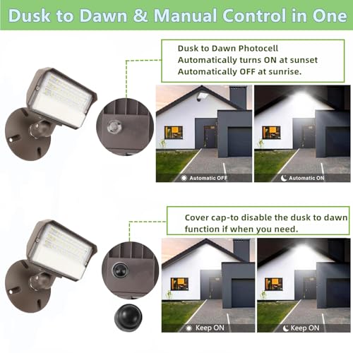 Dusk to Dawn Outdoor 25W LED Flood Light with Knuckle & Plate Mount, 5000K Color Selectable, ETL Commercial LED Security Lighting - size: 25W