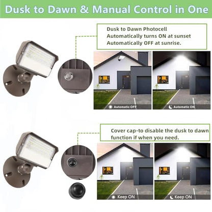 Dusk to Dawn Outdoor 25W LED Flood Light with Knuckle & Plate Mount, 5000K Color Selectable, ETL Commercial LED Security Lighting - size: 25W