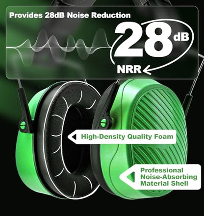 PROHEAR 038 Ear Protection Safety Earmuffs for Mowing, 28dB Noise Reduction Passive Hearing Protector, Compact Foldable Headset for Shooting Construction Power Tools, Green - color: Green