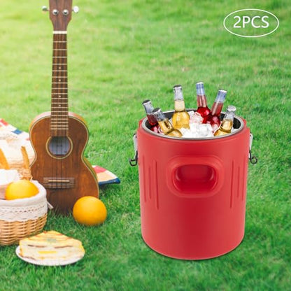 2Pcs Insulated Beverage Dispenser, 3.57Gal Stainless Steel Thermal Hot Cold Drink Beverage Dispenser, 24 Hours Portable Outdoors Water Cooler Jug for Coffee Milk Water Juice(No Spigot)