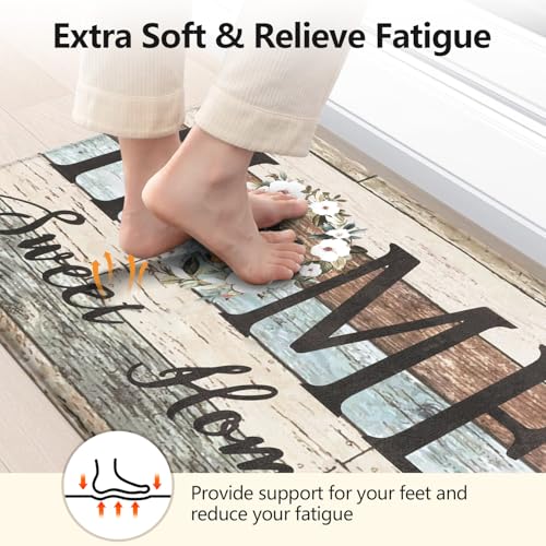 Yamaziot Anti Fatigue Kitchen Rug Set of 3, Non-Slip Cushioned Floor Mats - color: Brown/Multi, size: 17.3"x27"+17.3"x35"+17.3"x 47"
