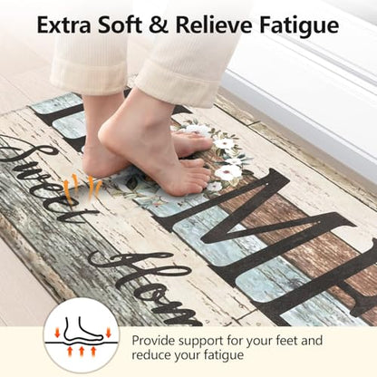 Yamaziot Anti Fatigue Kitchen Rug Set of 3, Non-Slip Cushioned Floor Mats - color: Brown/Multi, size: 17.3"x27"+17.3"x35"+17.3"x 47"