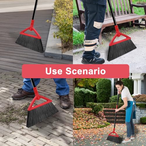 Heavy Duty Red Angle Broom with Long Handle - 3 Pack - color: 3pack Red