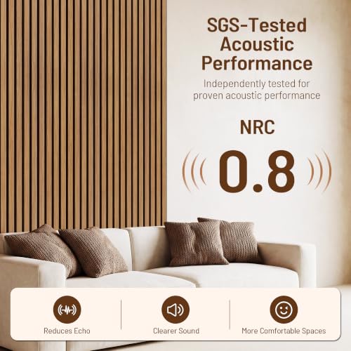 Amsleekey 4-Pack 94.5″x12.6″ Acoustic Wood Slat Wall Panels, 8 Hooks, Teak - color: Teak, size: 94.5 x 12.6 in - 4 pcs