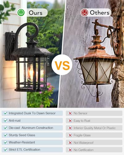 VIANIS 16.7" Large Black Dusk to Dawn Outdoor Lighting, Easy to Install - color: Black, size: 16.7 in Large Dusk to Dawn 1 Pack