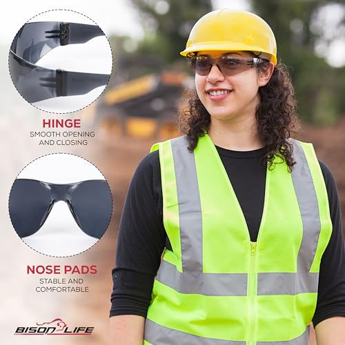 BISON LIFE Black Safety Glasses for Men & Women, Bulk, ANSI Z87.1, 12 Pack - color: Black/Black