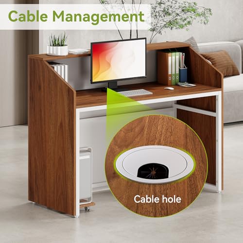 LITTLE TREE 47-Inch Reception Desk with Counter, Oak Front Desk Reception Room Table, Retail Counter for Checkout, Modern Welcome Desk for Lobby, Office, Beauty Salon - color: Oak