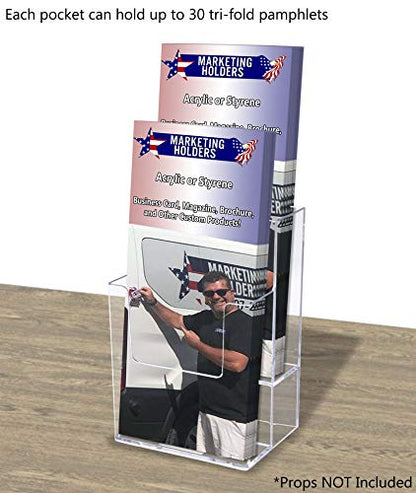 Marketing Holders 12 Pack Brochure Holder Multi Slot Rack for 4" Trifolds Maps or Menus All In One No Assembly Clear Take One Handouts Counter or Hanging Bin for Schools and Libraries - size: 4.25" Wide 2 Tier
