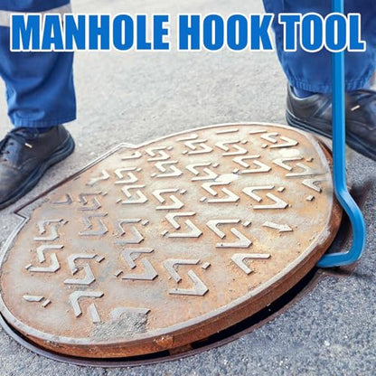 Therwen 2 Pcs 30 Inch Manhole Cover Hook Tool, 5/8" Hex Alloy Steel, Blue - color: Blue, size: 30 Inch