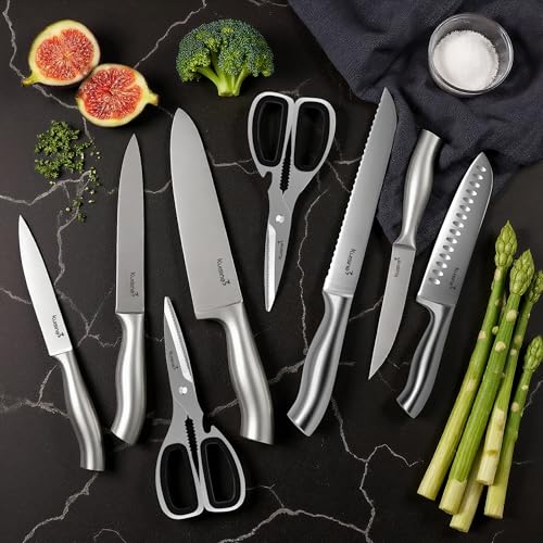 KUISINE Upgraded Premium Chef Knife Set,High Carbon Stainless Steel Razor-sharp Blade Ergonomic Non-slip Steel Handle,Block Knife Set with Built-in Sharpener(Black Silver,15PCS) - color: ET Black