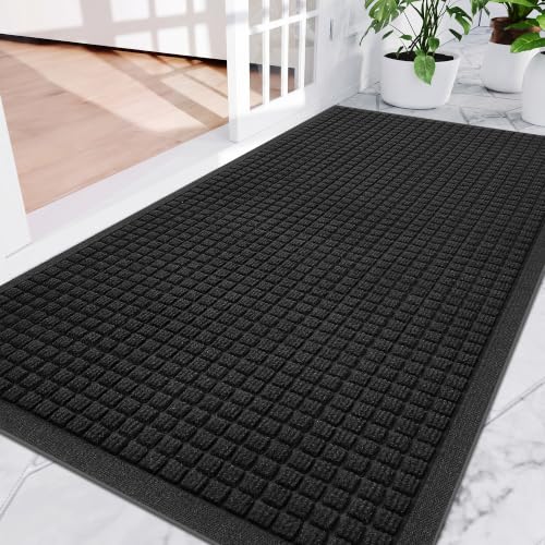 Amyracel Front Door Mat 2'x4', Heavy Duty Waterproof Indoor Outdoor Doormat - color: Black Small Squares, size: 4' x 2' (Rectangular)