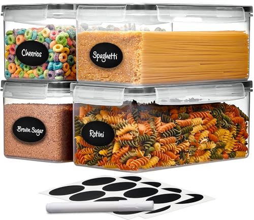 Large Airtight Food Storage Containers with Lids Set of 4 3.2L - 102 fl. oz Pasta storage Containers, BPA Free Plastic Spaghetti container - Air Tight Canisters for Kitchen Pantry Organization - color: 01 - Horizontal (Set of 4)