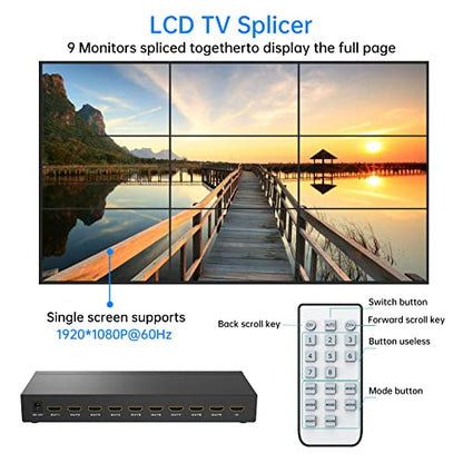 Video Wall Controller 3x3, 4K HDMI Video Wall Processor Supports 3x3, 3x2, 2x3, 2x2, 4x2, 2x4-1 Input & 9 Output - size: 1 in 9 out - 3x3