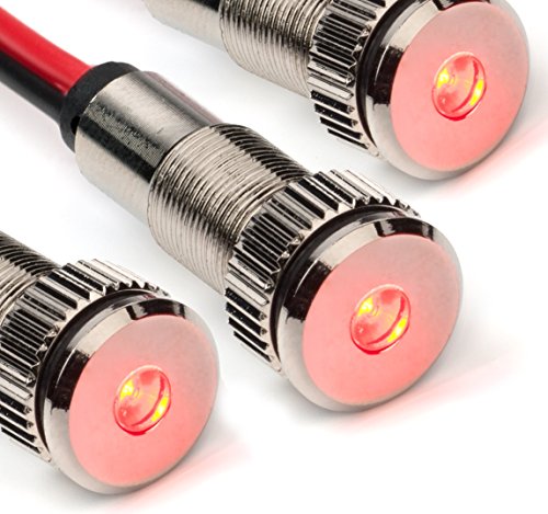3 Pack of PLUG-N-PLAY Instrument Cluster LED Indicator Light Dash Bulbs. Aluminum Pilot Lights. Color Acrylic Lens. Flush Panel Mount 5/16" 8mm 12V for Speedometer Odometer (Silver Bezel, Red LED) - color: Silver Bezel, Red LED, size: 3 Pack