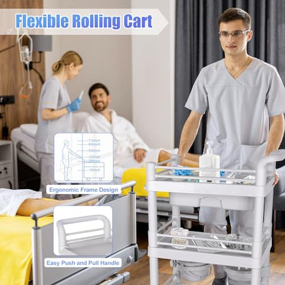 Mobile Medical Trolley Cart 3-Tier 220Lbs Utility Carts for Ultrasound - color: 3-tier Light Gray