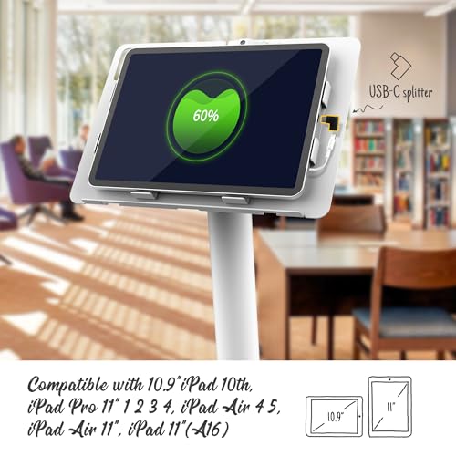 Tablet Kiosk Floor Stand, All Metal Rotate Lockable - Compatible with 10.9" iPad 10th, Pro 11" 1 2 3 4, Air 4 5, Air 11"(M2/M3/M4), iPad 11"(A16) - BSF301WA