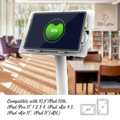 Tablet Kiosk Floor Stand, All Metal Rotate Lockable - Compatible with 10.9" iPad 10th, Pro 11" 1 2 3 4, Air 4 5, Air 11"(M2/M3/M4), iPad 11"(A16) - BSF301WA