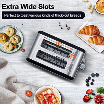 CUSIMAX 2 Slice Stainless Steel Toaster with Digital LED Display, Black - color: Black Stainless Steel, size: 2 Slice