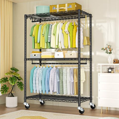FUTASSI Rolling Clothes Rack, Clothing Racks for Hanging Clothes, Black - color: Black, size: P3 Plus