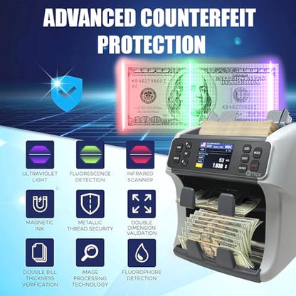 DETECK DT40P Printer & DT800 Bank Grade Mixed Denomination Money Counter with Reject Pocket, Multi Currency, Bill Counter 2CIS/UV/IR/MG/MT Counterfeit Detection, Cash Counter Serial Number