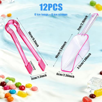 12 Pcs Plastic Ice Tongs and Scoops, Candy Scoops for Buffet, Pink - color: Pink