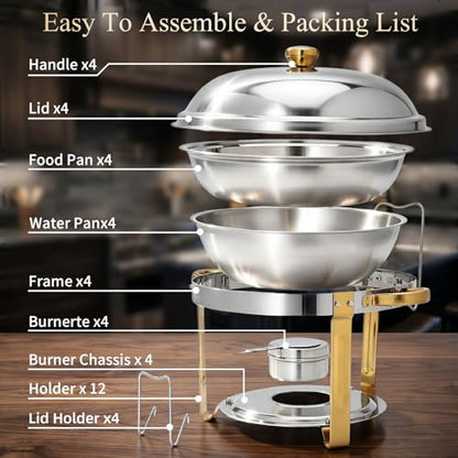 Chafing Dishes for Buffet, 4 Pack 7.5QT Round Chafing Dish Buffet Set - color: 7.5 QT Gold & Silver