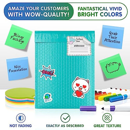 Poly Bubble Mailers, 6.5 x 9 Inch Teal Padded Mailers, Self Seal Shipping Envelopes, Lightweight Poly Mailer Bags, Waterproof Mailing Bags, Pack of 200 - color: Teal, size: 6.5" x 9" / 200 Pack