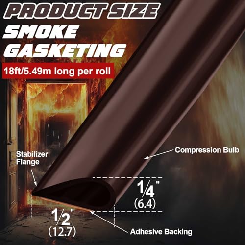 2 Pcs Adhesive Fire/Smoke Door Gasket Seal, 0.5" W X 0.25" H X 20' L, Brown - color: Brown, size: 0.5" W X 0.25" H X 20' L